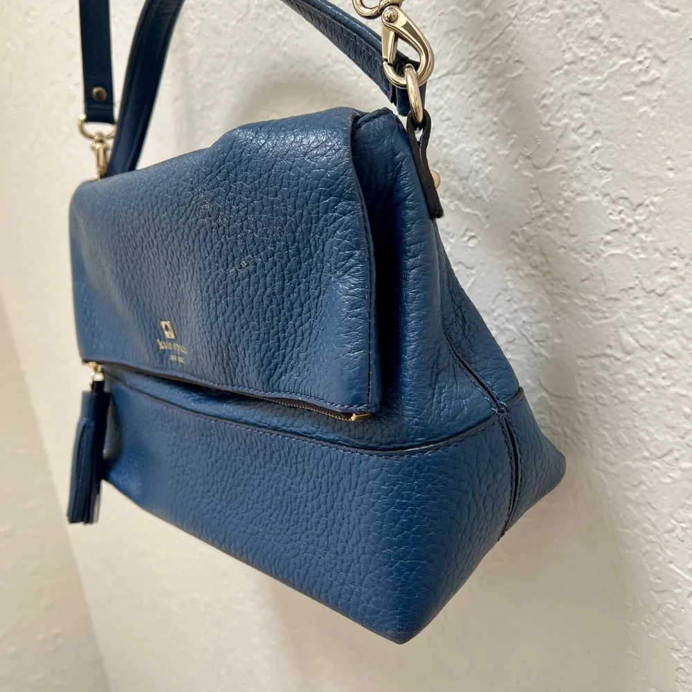 Kate Spade Cobble Hill Little Minka Blue Pebbled Leather Satchel Crossbody Bag